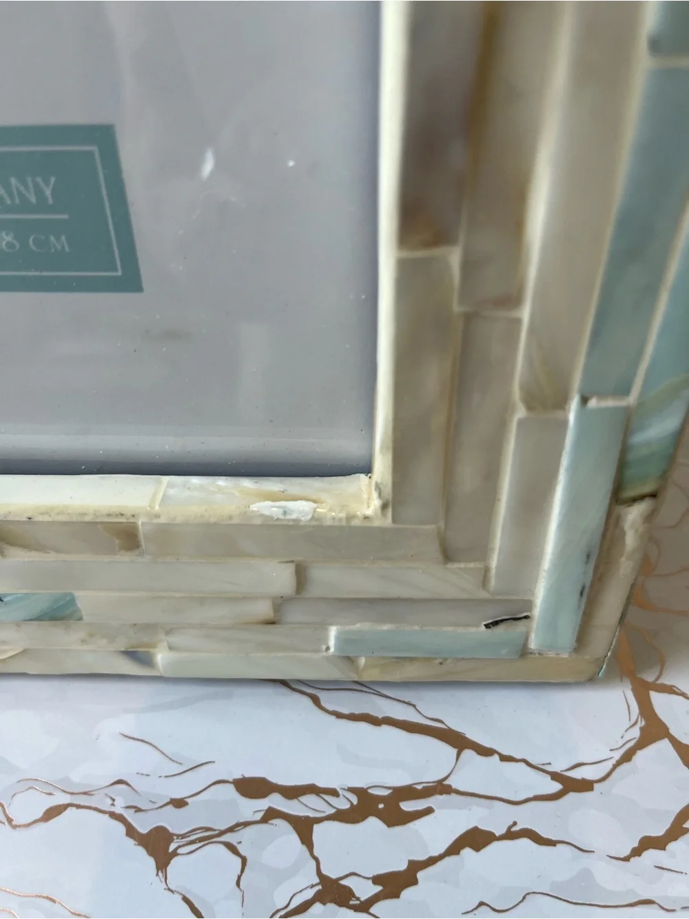 TWO’S COMPANY MOTHER OF PEARL PICTURE FRAME | 5x7 | BLUE/WHITE MOSIAC | NEW
